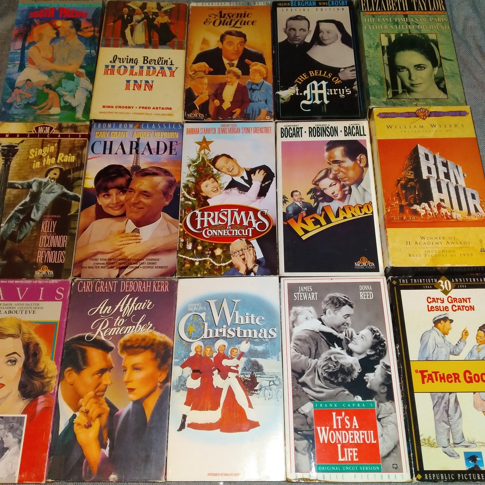 Classic Movies VHS Lot Cary Grant Bette Davis Bogart Hepburn James Stewart