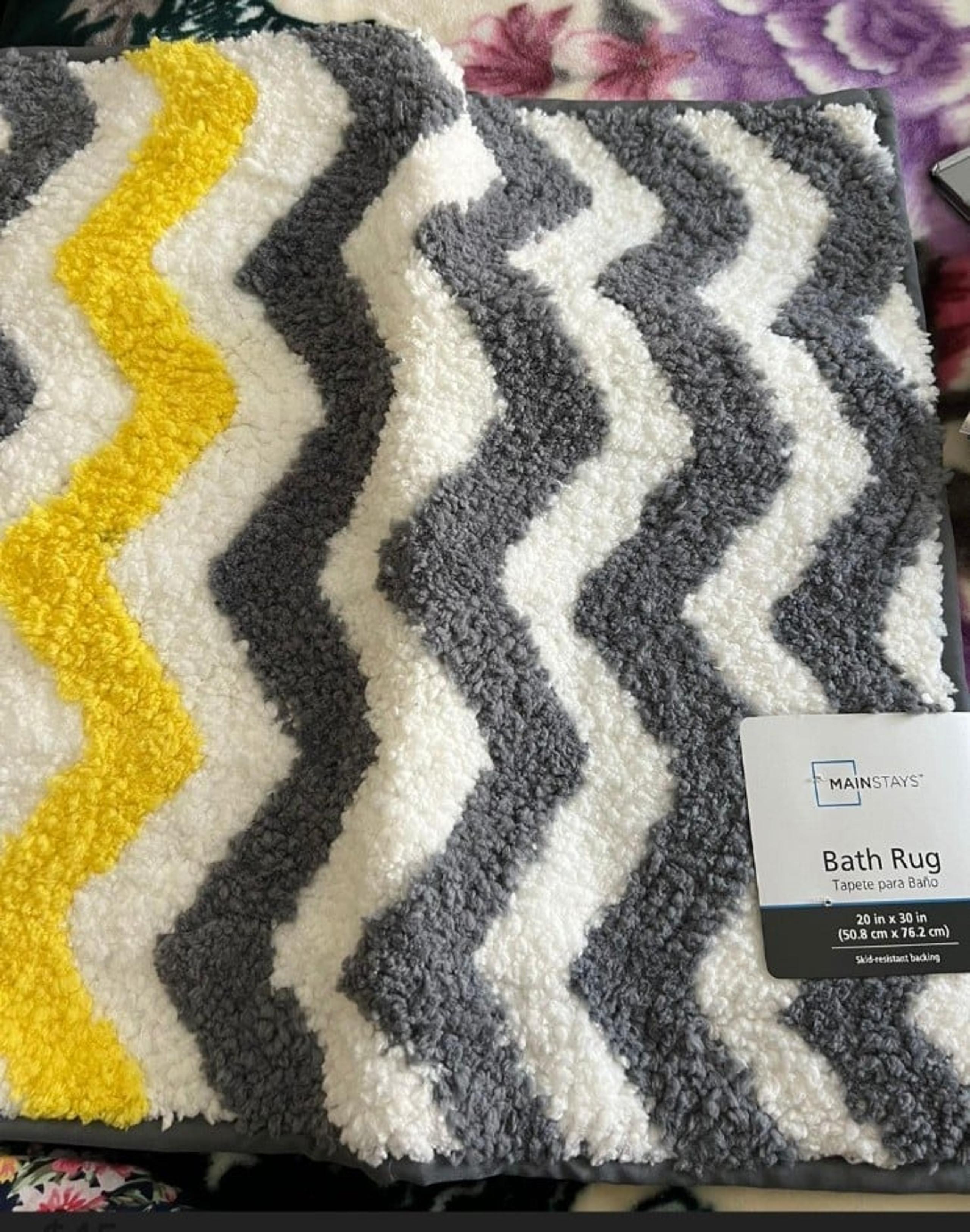 Gray And yellow Bathroom Rug Chevron Design