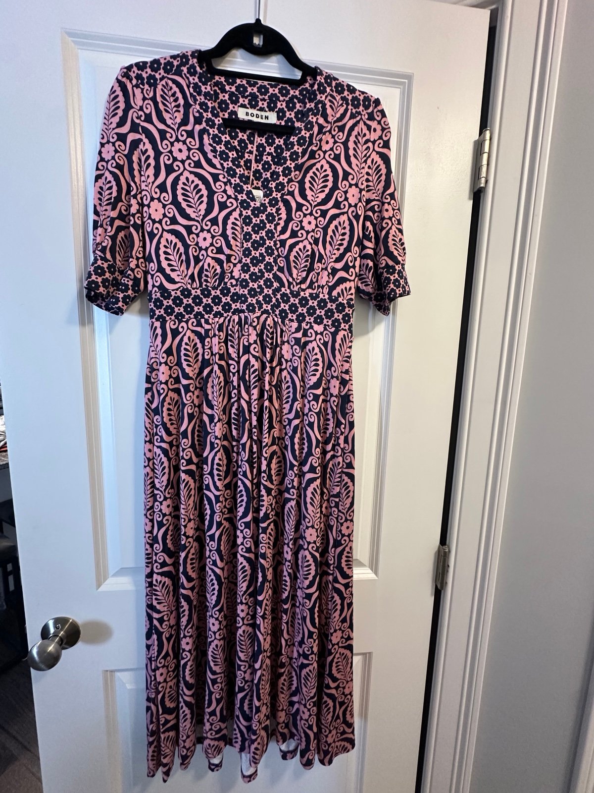 Boden Lily Jersey Midi Tea Dress Old Rose, Foliage Stamp Size 4
