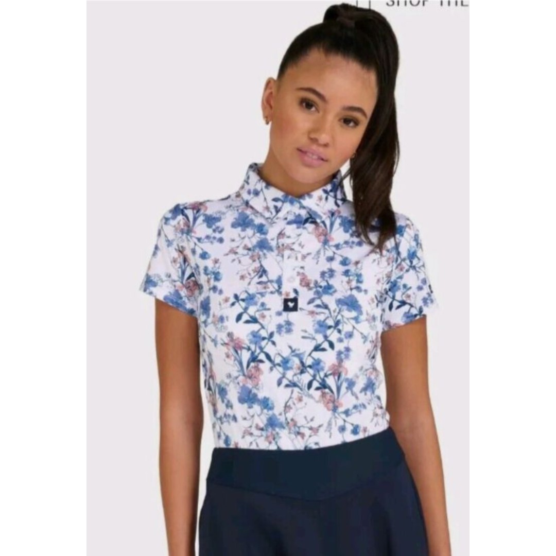 Bad Birdie Core Wild One Golf Polo Womens Size Small White Floral