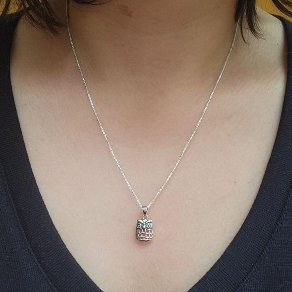 Handmade New 925 Sterling Silver Dainty Owl Necklace