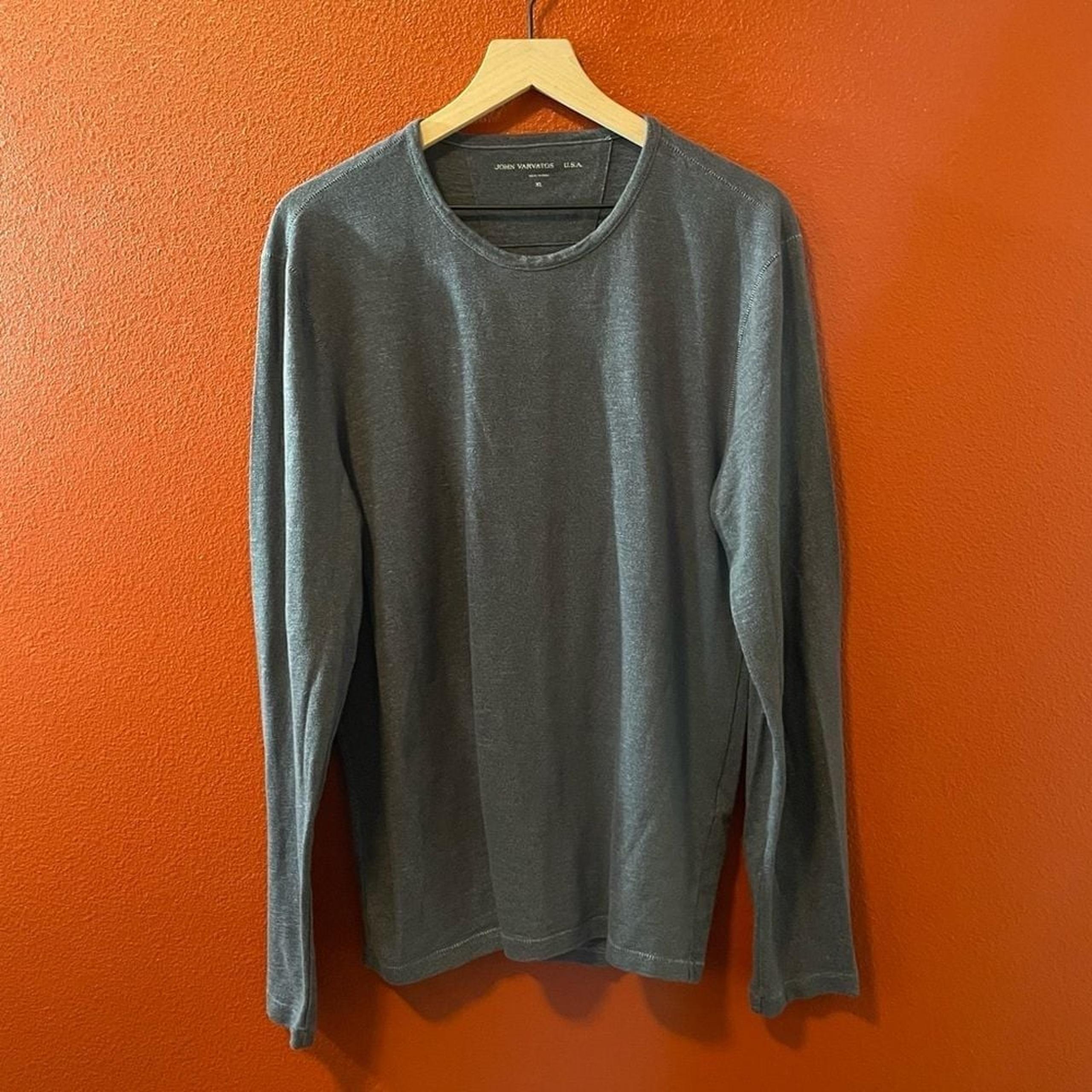 John Varvatos Men's USA Star Blue Long Sleeve Knit Lightweight Crewneck Shirt
