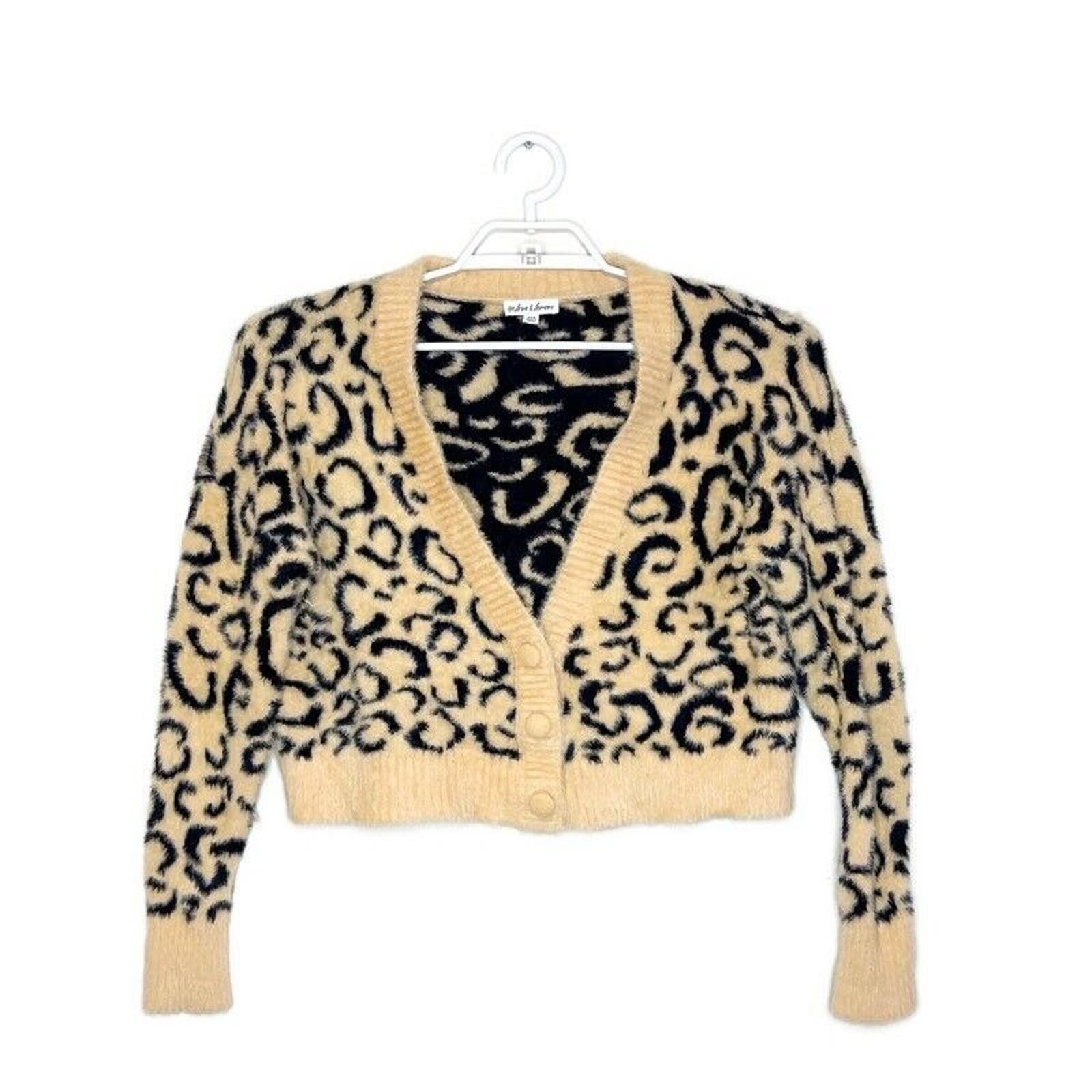 FOR LOVE & LEMONS Women's Frankie Leopard Print Fuzzy Cropped Cardigan Sz XXS