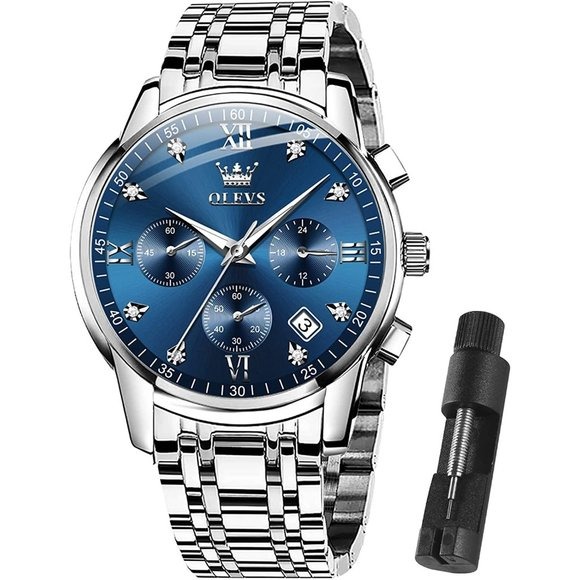 OLEVS Men's Black Stainless Steel Waterproof Watch