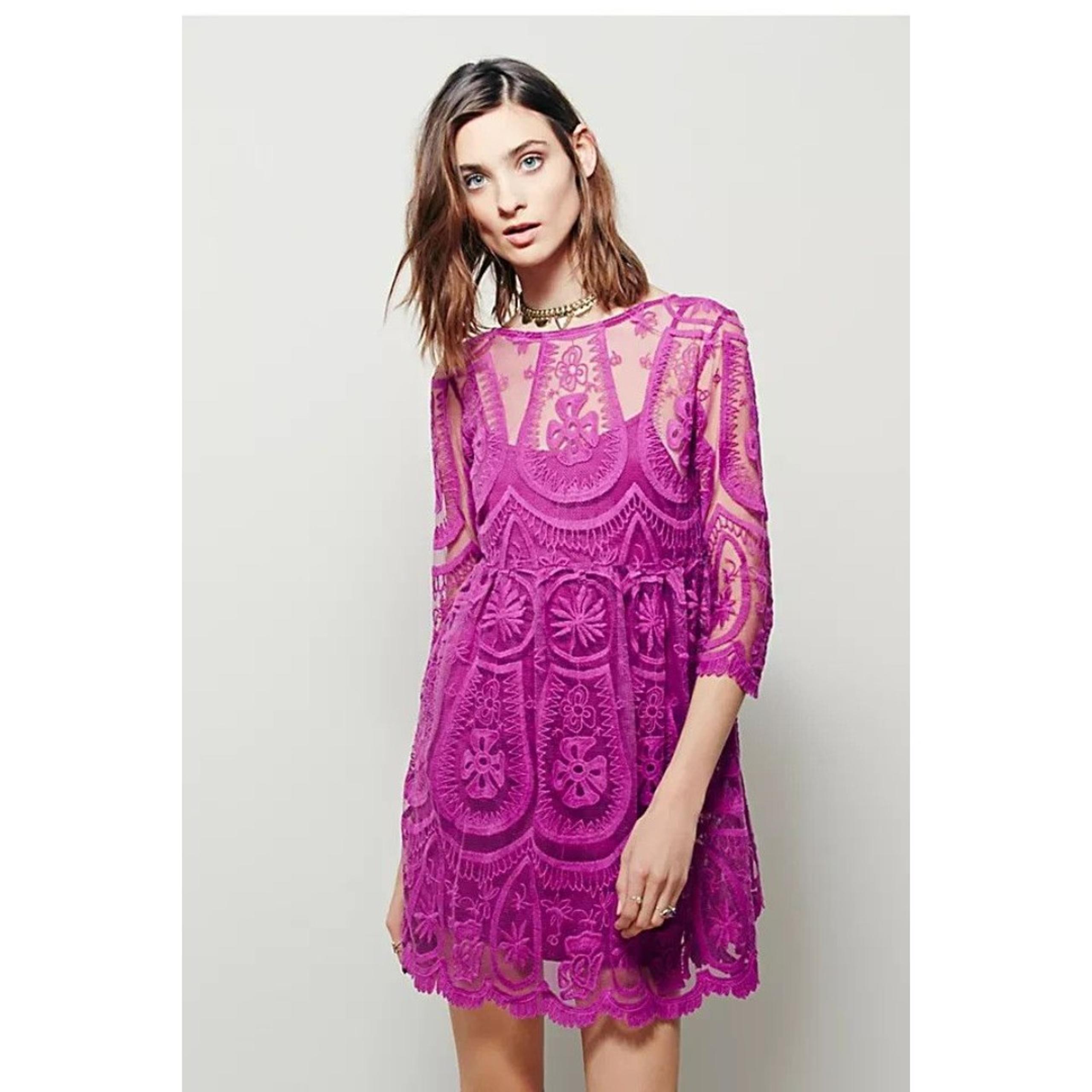 Jen's Pirate Booty Free People Pink Lace Teardrop Pixie Dress Size S Boho Cute