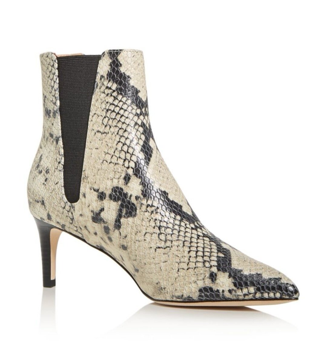 JOIE Womens Ralti Beige/Blk Snake Gorin Pointed Toe Heel Leather Booties Size 6
