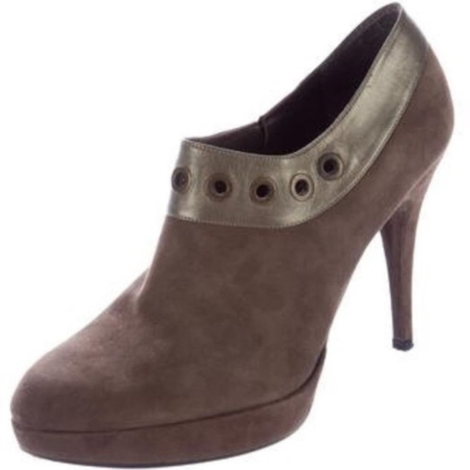 Stuart Weitzman Ankle Booties Sz 9 Brown SUEDE LEATHER UPPER Shoes Modern Gromet