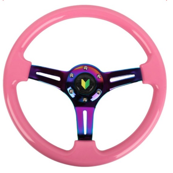 NEW 350mm 14 Universal JDM Leaf ABS Racing Steering Wheel Pink With Neo Spoke