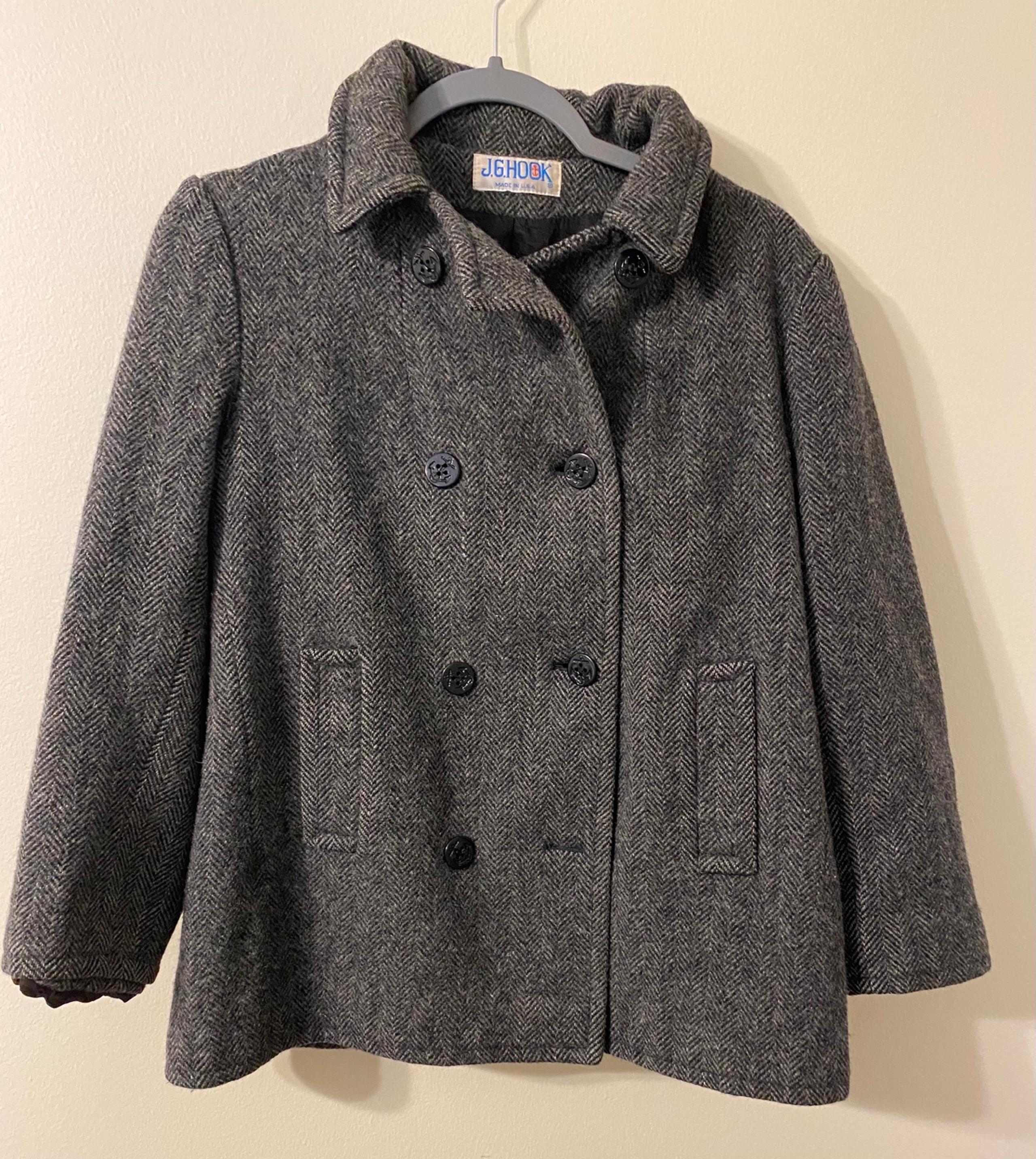 Vintage 1980s J.G. Hook 3-Button Gray Black Peacoat Womens Size Small