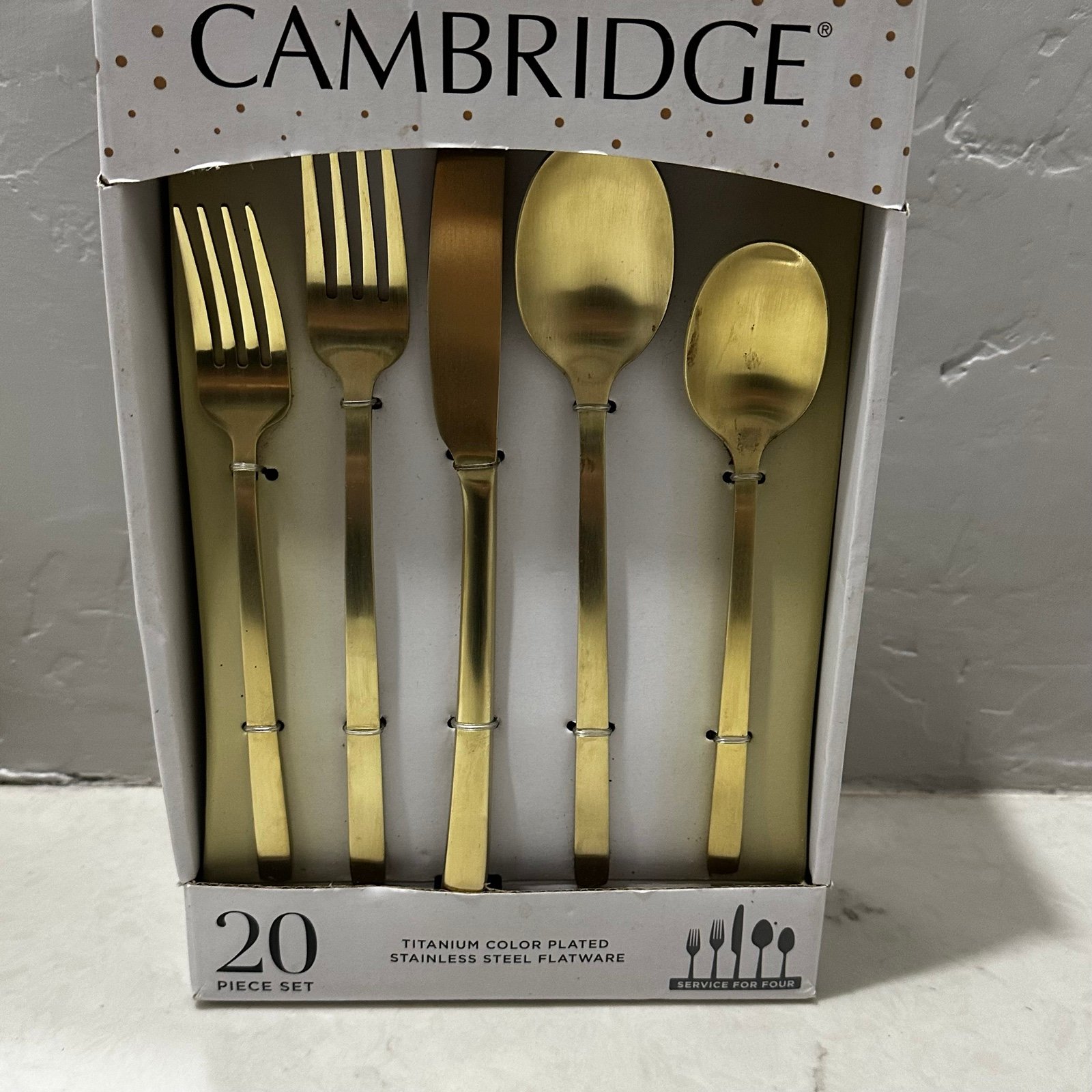 Cambridge Gold Beacon Champagne Satin 20 Piece Flatware Set NEW