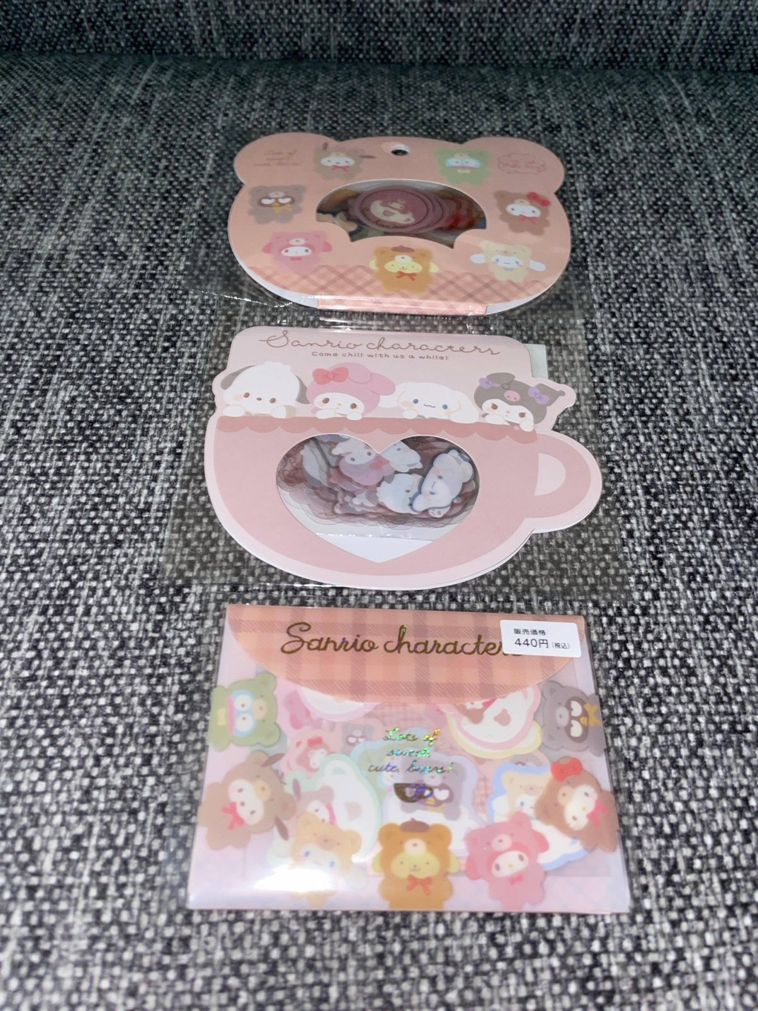 Japan Sanrio Hello Kitty Teddy Bear Cosplay & Teacup Sticker Bundle - 3 packs
