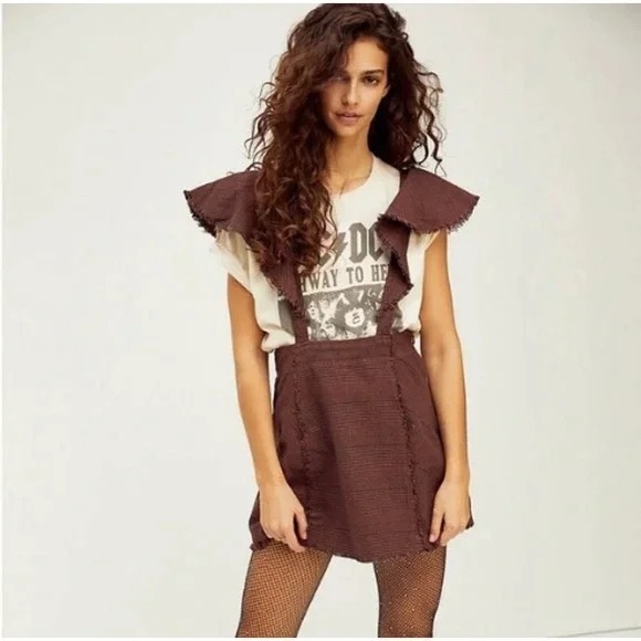 Free People Rowan Plaid Pinafore Skirt Women Size 0