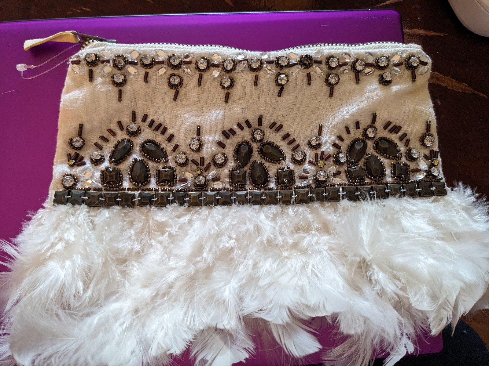 Anthropology Beaded Feather Bag