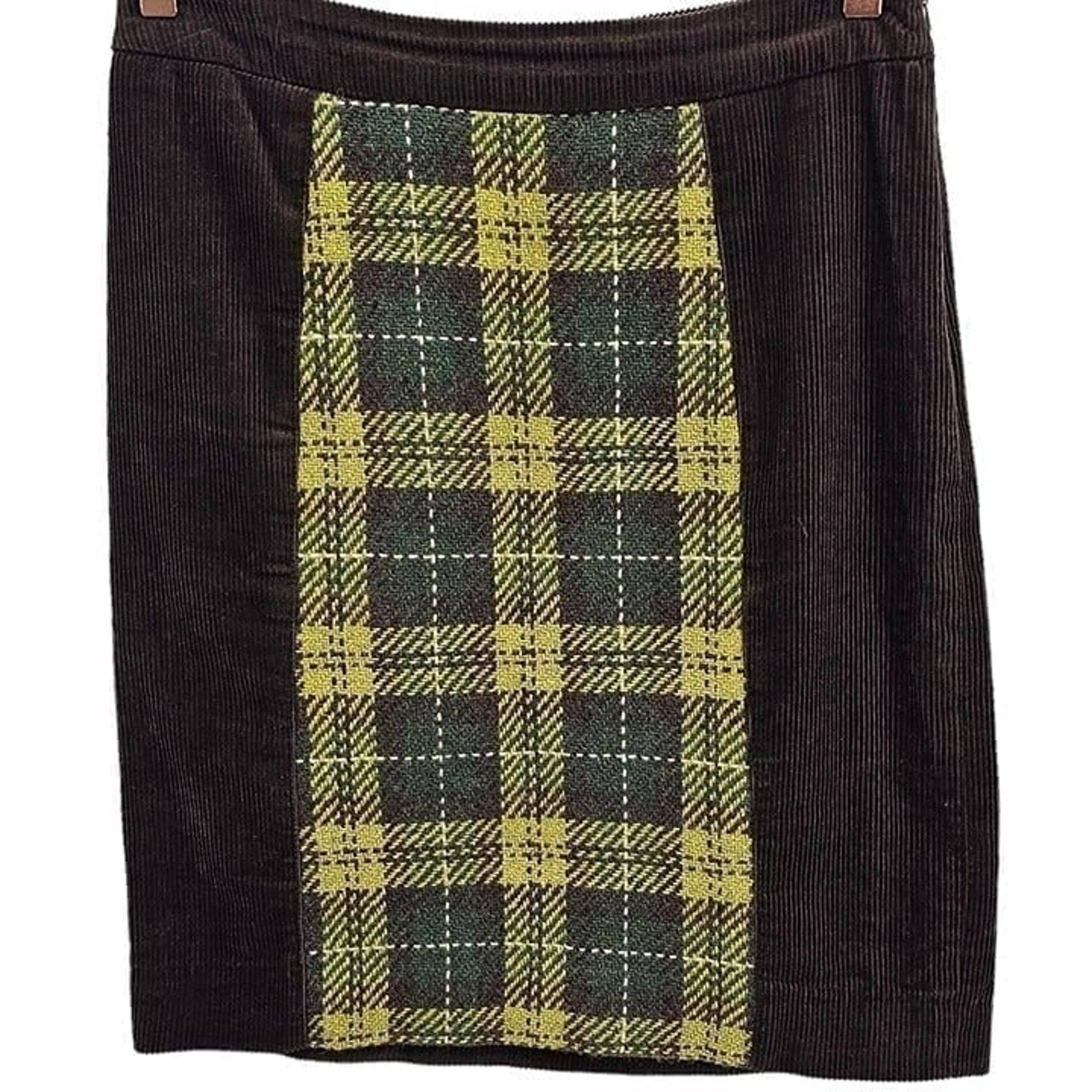 Anthropologie Maeve Womens 4 Corduroy Wool Blend Green Yellow Plaid Mini Skirt