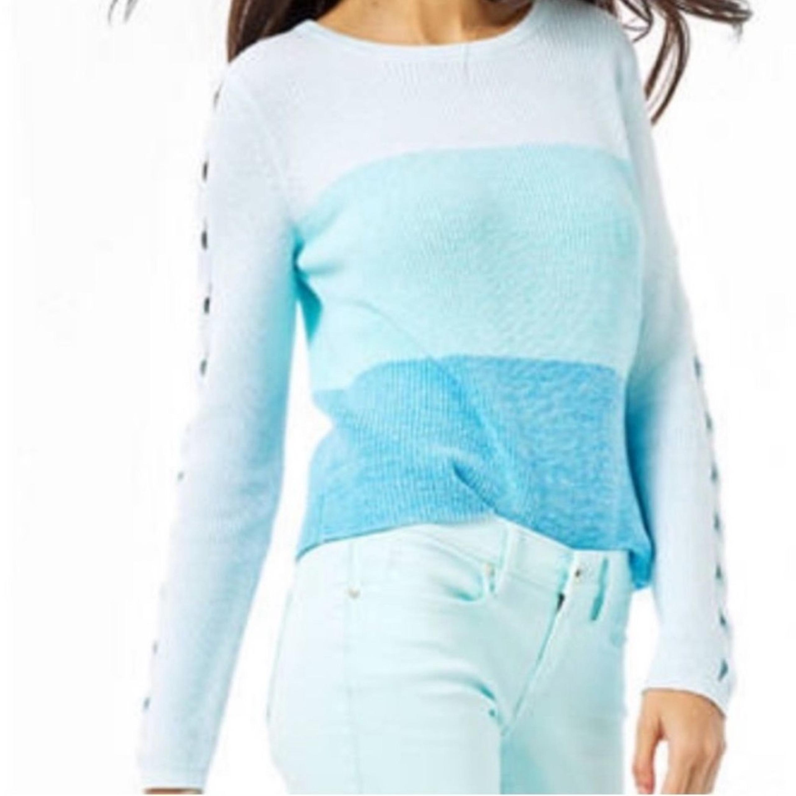 LILLY PULITZER Carin long sleeve sweater blue block colors cotton medium