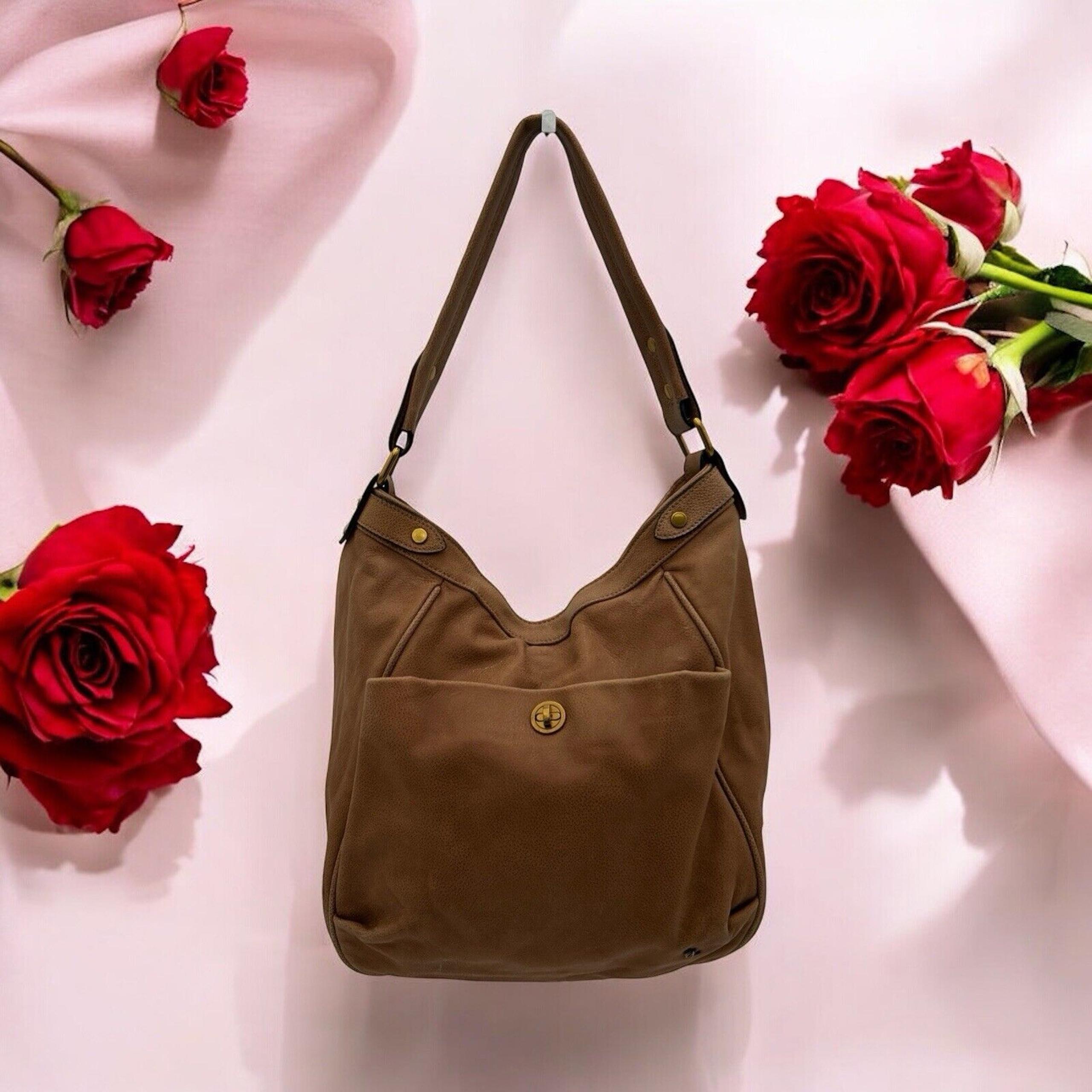 ELLIOTT LUCCA Cerise Brown Pebbled Leather Large Hobo Shoulder Bag Supple