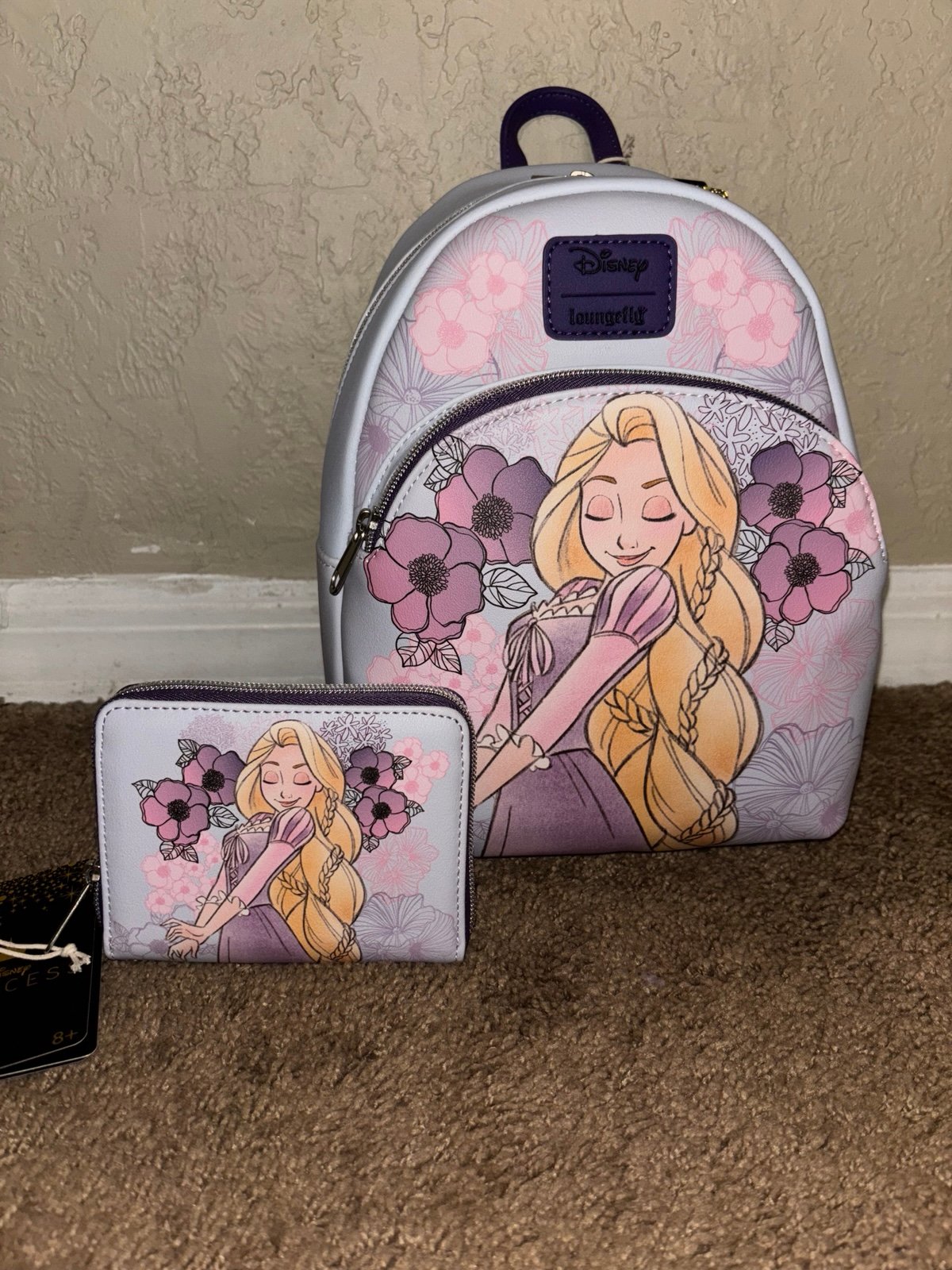 Loungefly Disney Tangled Rapunzel Pastel Flowers Mini Backpack and Wallet