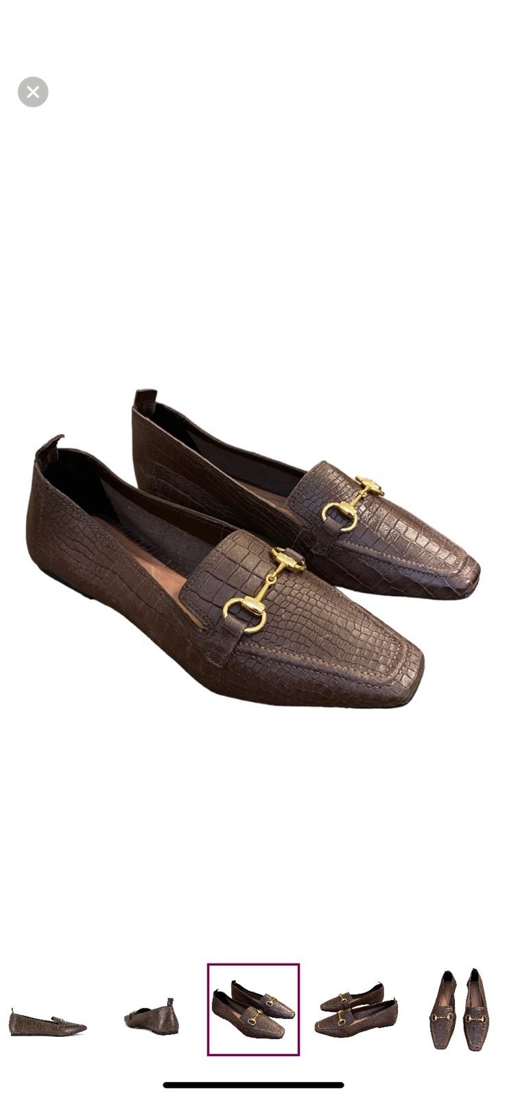 168 NEW RAYE Caylee Loafer Gold Horsebit Croc Embossed Leather in Chocolate