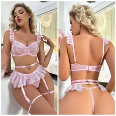 NEW Floral Lace Underwire Garter Lingerie Set