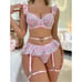 NEW Floral Lace Underwire Garter Lingerie Set