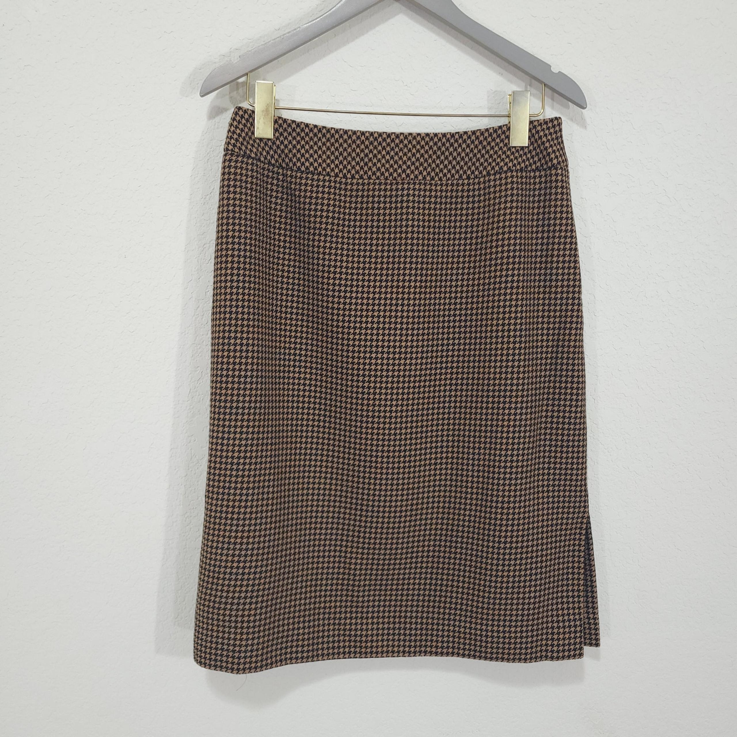 Wool Skirt Carlisle Womens Medium 10 Brown Houndstooth Vintage Straight Pencil