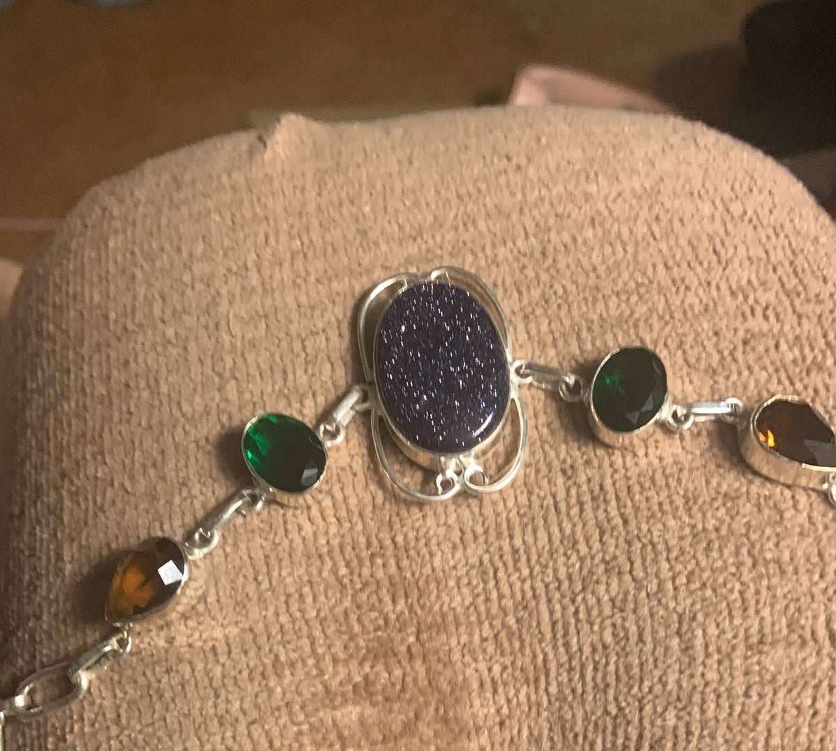 Blue Sunstone, Emerald & Garnet Bracelet