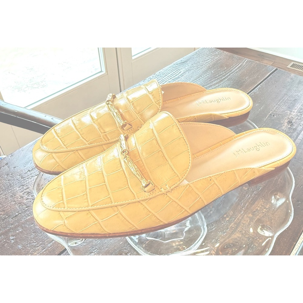 J.McLaughlin Domina Leather Mule Yellow Gold Tone Bamboo Design Hardware Women 9