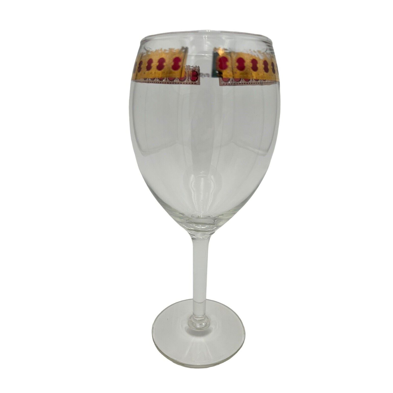 VTG 1960s Culver Glass Azure Cranberry Scroll WATER GOBLET Wine 22K Gold Band 8