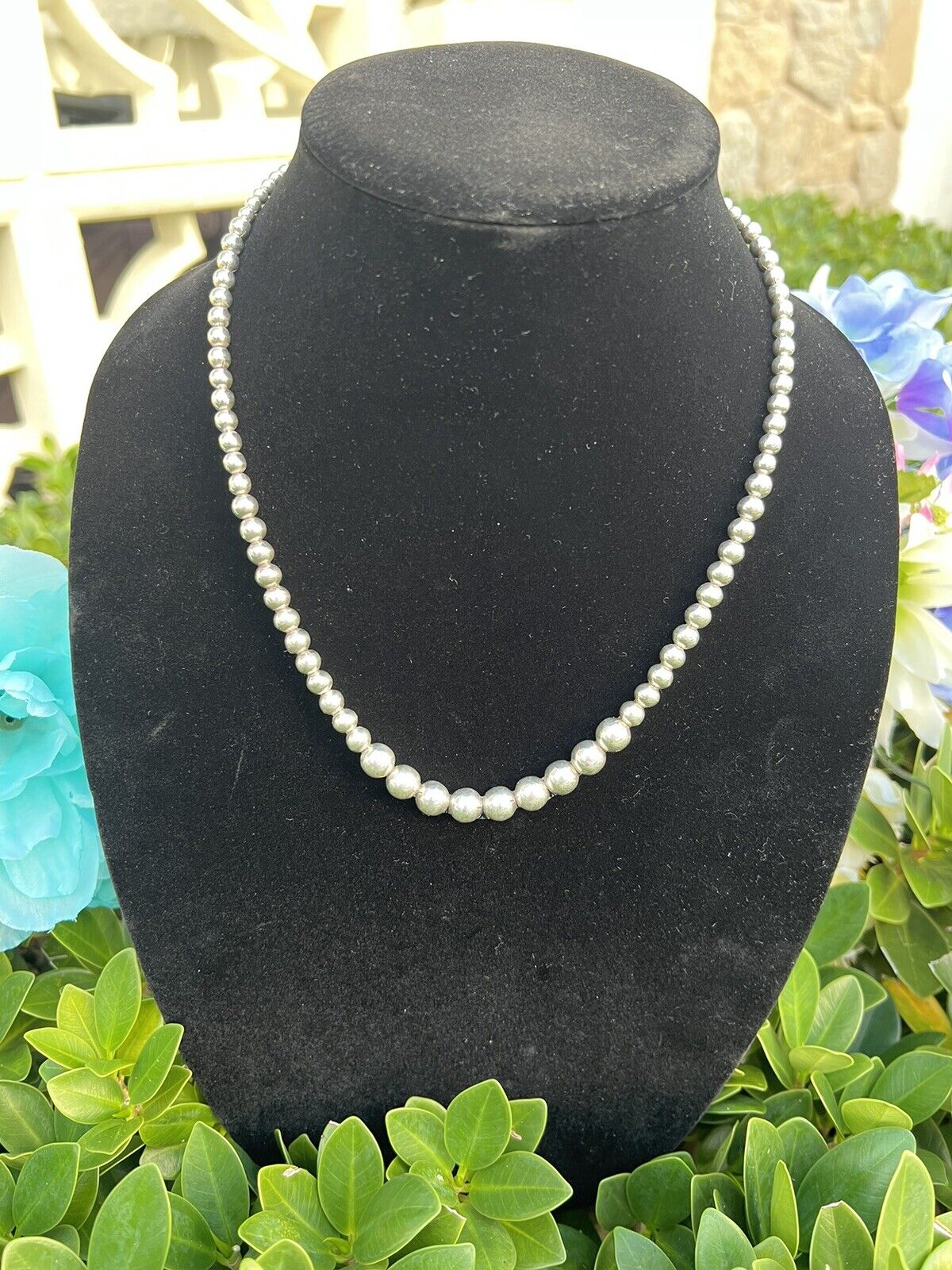 4mm - 8mm Graduated Bead Necklace Italy 925 Sterling Silver 20” 30.4g