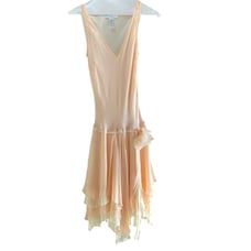 Vintage Laundry By Shelli Segal Pink Peach 100% Silk Midi Dress Size 4