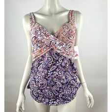 Land's End V-Neck Wrap Underwire Tankini Swimsuit Top Women 16W NWT Built in Bra