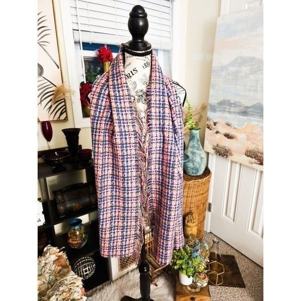 New V. Frass Plaid Magenta Blend Cashmink Fringe Scarf.