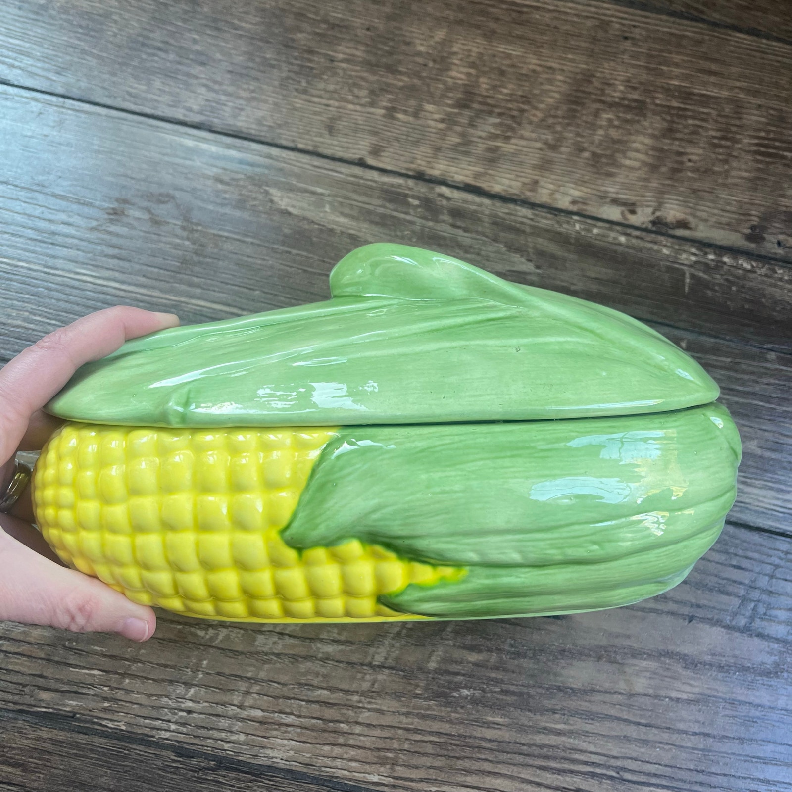 VTG Shawnee Corn King Yellow Green Porcelain Casserole Oven Proof Dish 1.5 Qt