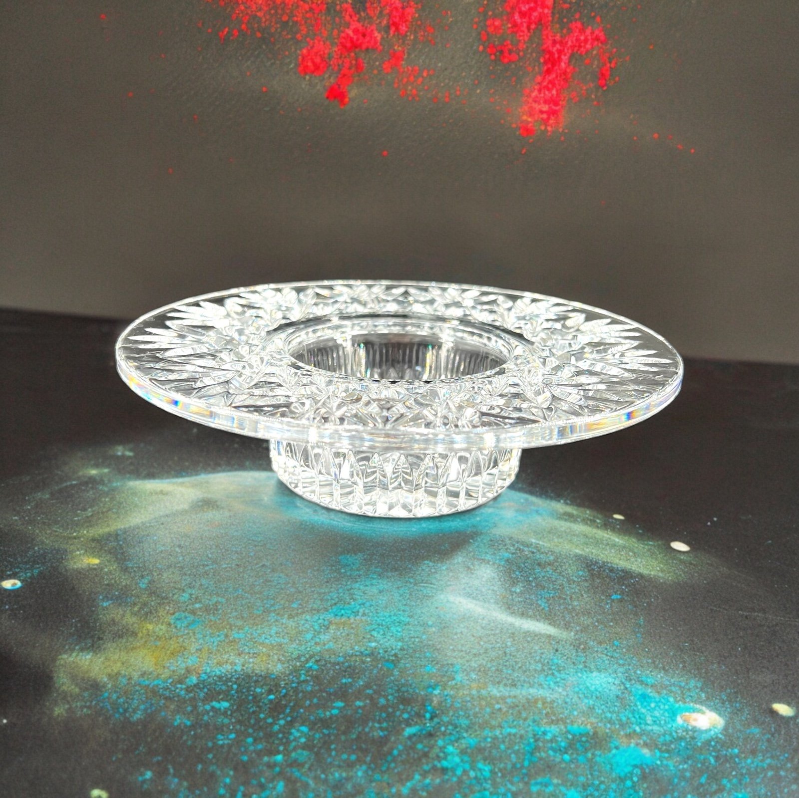 Waterford “Bethany” Lead Crystal Pillar Candle Holder Cut Cross Cross Pattern