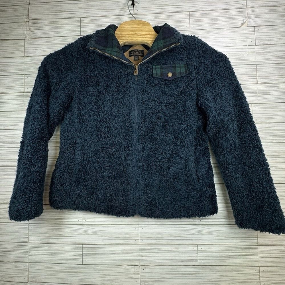 Pendleton Women's Zip Deep Pile Teal Sherpa Fleece Zip Front Jacket Size Medium