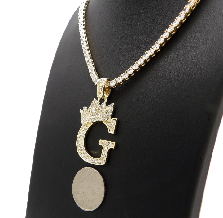 Initial G Pendant 18 1 Row Tennis Chain