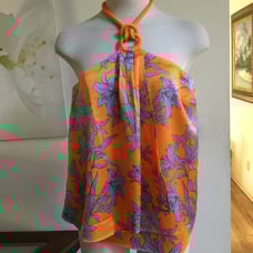 MARCIANO Floral Printed Cropped Top Tank Satin Halter Neck Backless Orange XS