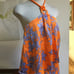 MARCIANO Floral Printed Cropped Top Tank Satin Halter Neck Backless Orange XS