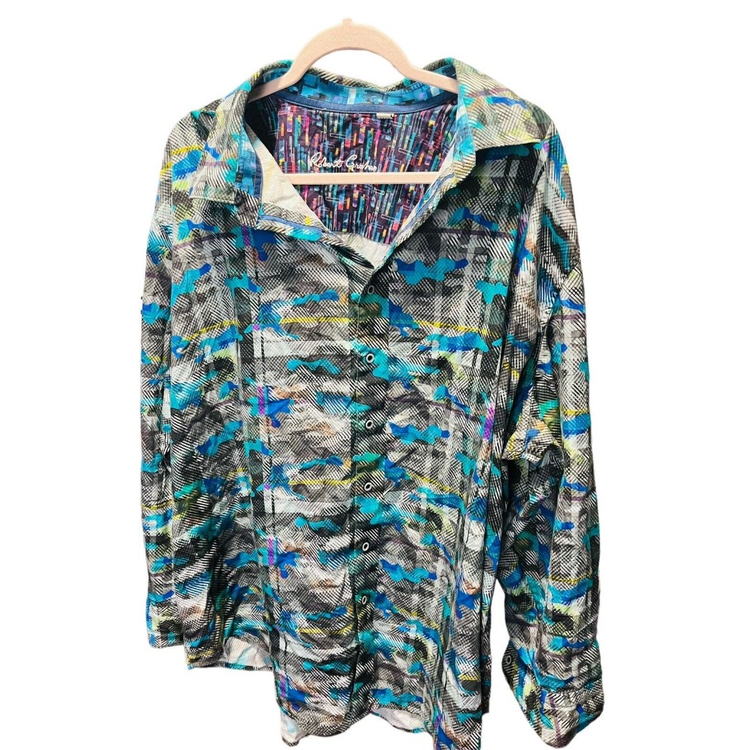 Robert Graham Hydroflauge Colorful Long Sleeve Button Up Shirt Size 3XL Flashy