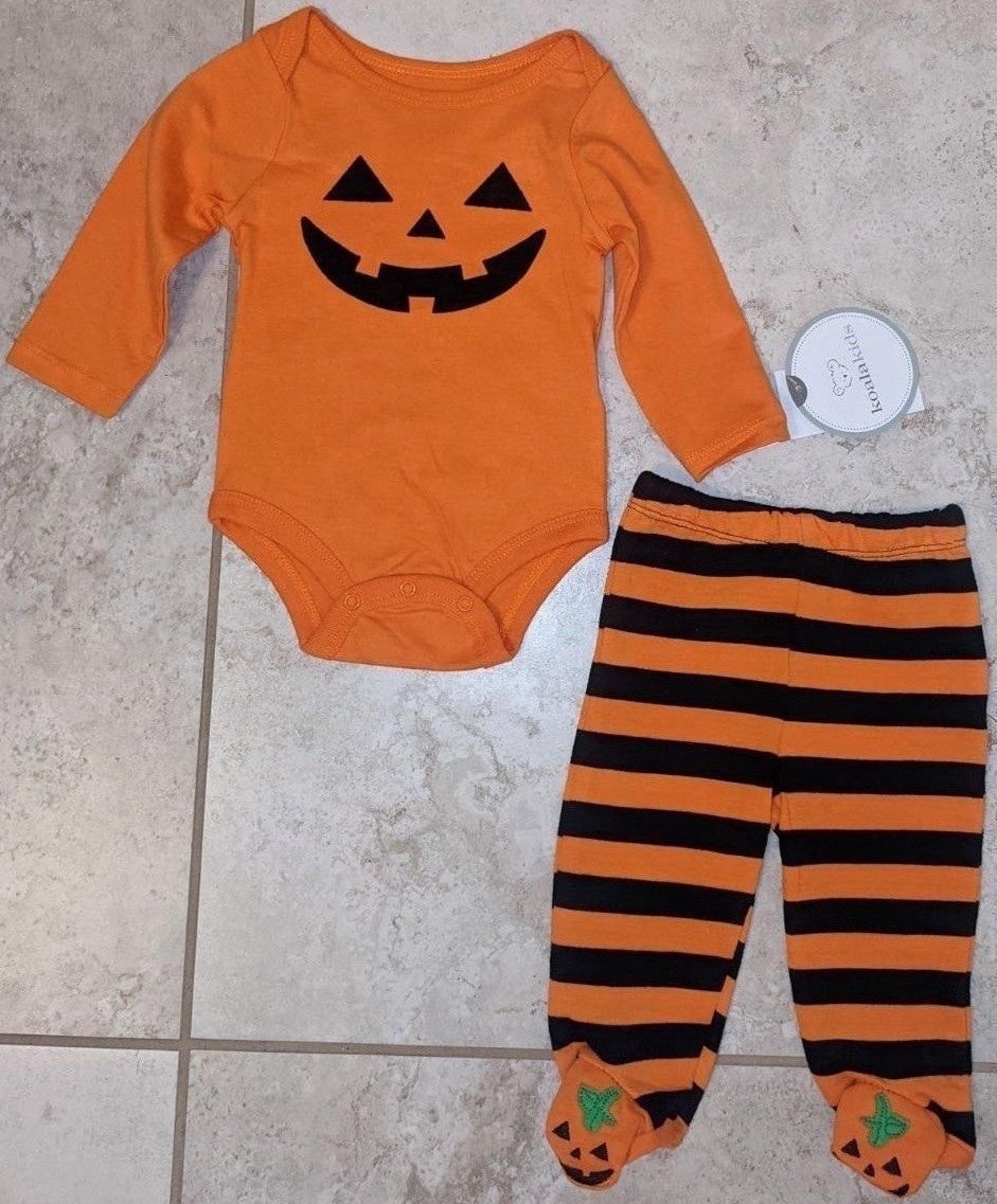 Koala Kids Unisex 2-Piece Embroidered Jack O' Lantern Pumpkin Halloween Outfit