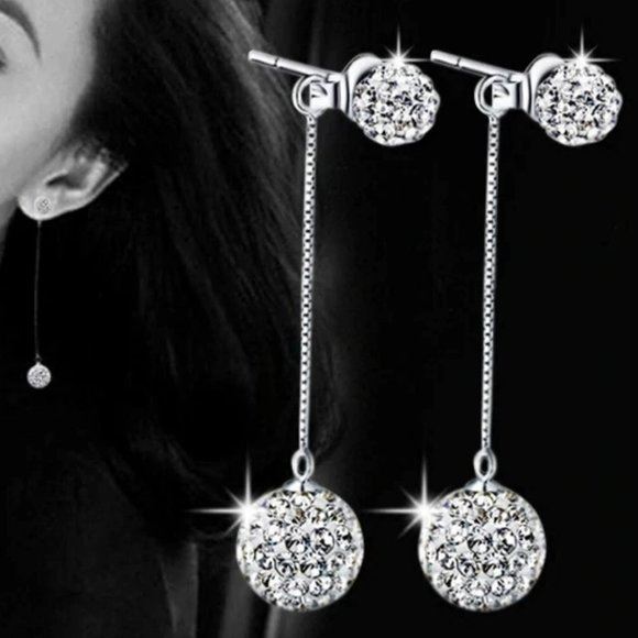 *925 Silver Diamond Ball Chain Earrings