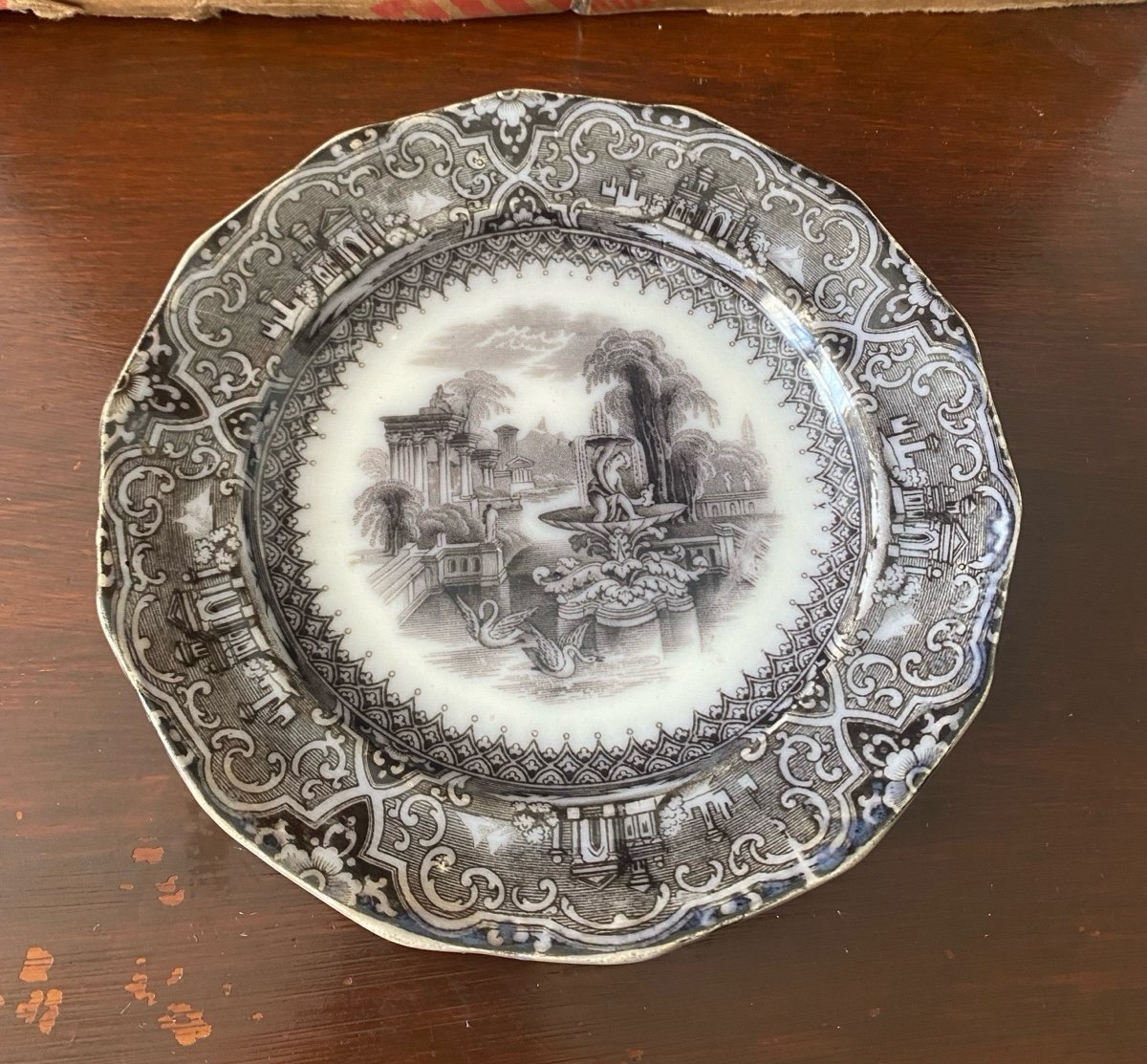 Antique Athens Plate W Adams & Sons Flow Black Mulberry Transfer 9” 1849-1861