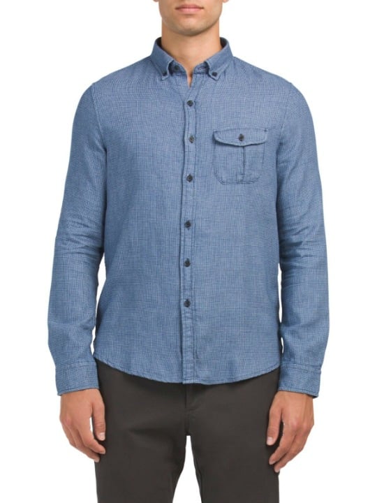 MICHAEL BASTIAN Size Small Enzyme Wash Blue Long Sleeve Dobby Woven Shirt NWT