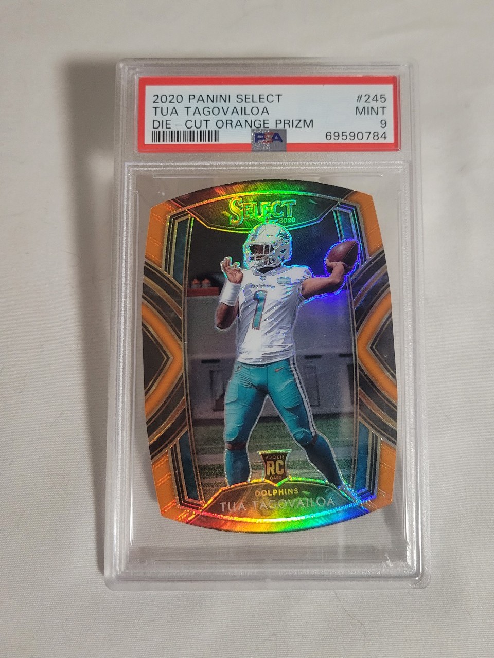 Tua Tagovailoa Rookie 2020 Panini Select Die-Cut Orange Prizm RC #245 PSA 9 club