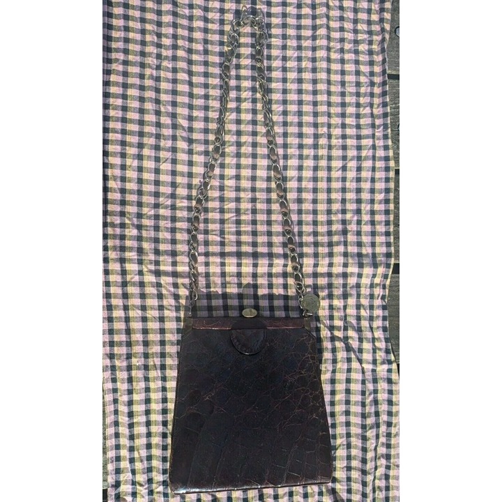 Vintage Antique Alligator Purse - Brown With Braided Strap, Gold Washington Coin