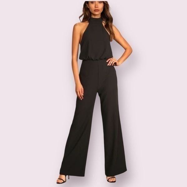 Lulus Moment for Life Black Halter Jumpsuit | Size XL