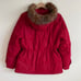 LAUREN RALPH LAUREN Red Down Fill Faux Fur Hood Cinch Waist Puffer Winter Jacket