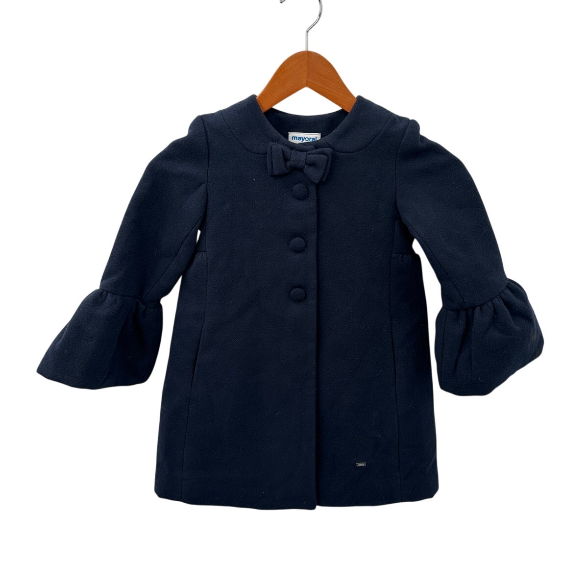 MAYORAL Girl's Navy Bell Sleeve Bow Detail Pea Coat // 6