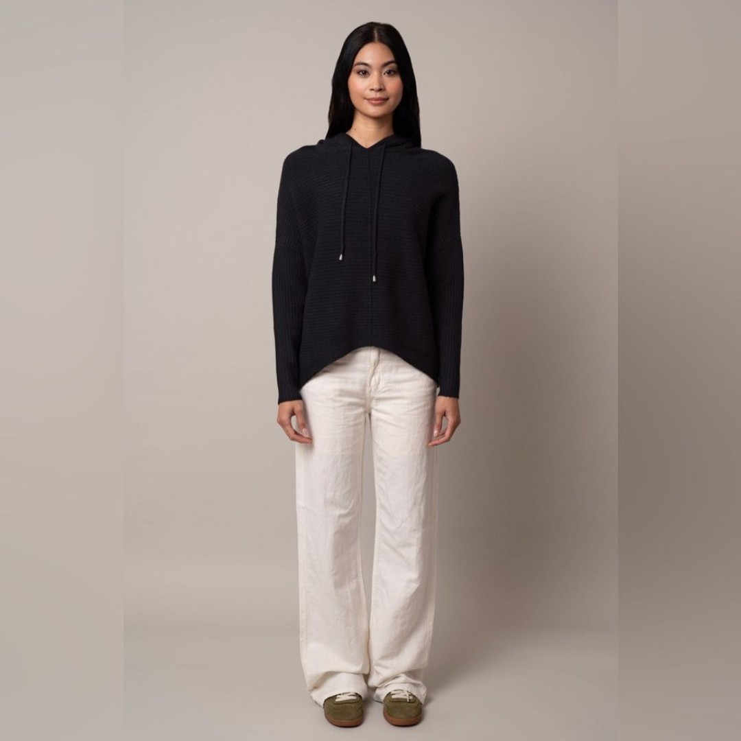 Cyrus Black Ribbed Hooded Drawstring Pullover Sweater NWT XS