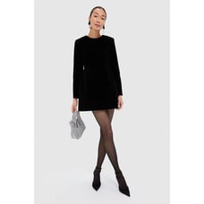 NWT Tuckernuck Black Velvet Haley Mini Fit and Flare Long Sleeve Dress Size 8